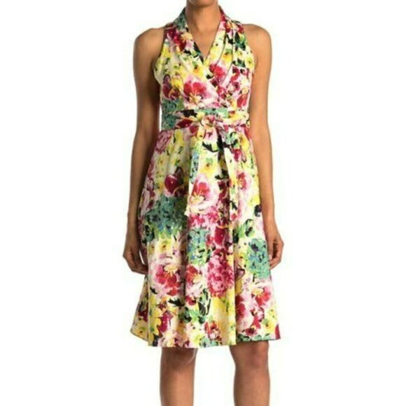 London Times Dresses & Skirts - New!  London Times Women's Cotton Blend Floral Belted Fit & Flare Midi Dress